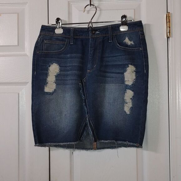 Jessica Simpson  adorn high waist  denim jean distressed skirt Sz  27  NWOT - Picture 1 of 7